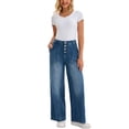 thumbnail image 2 of INSPIRE CHIC Pantalones de mezclilla para mujer de tiro alto con botones, ajustados, rectos, sueltos, de moda, casuales, de pierna ancha, XL, azules, 2 of 6