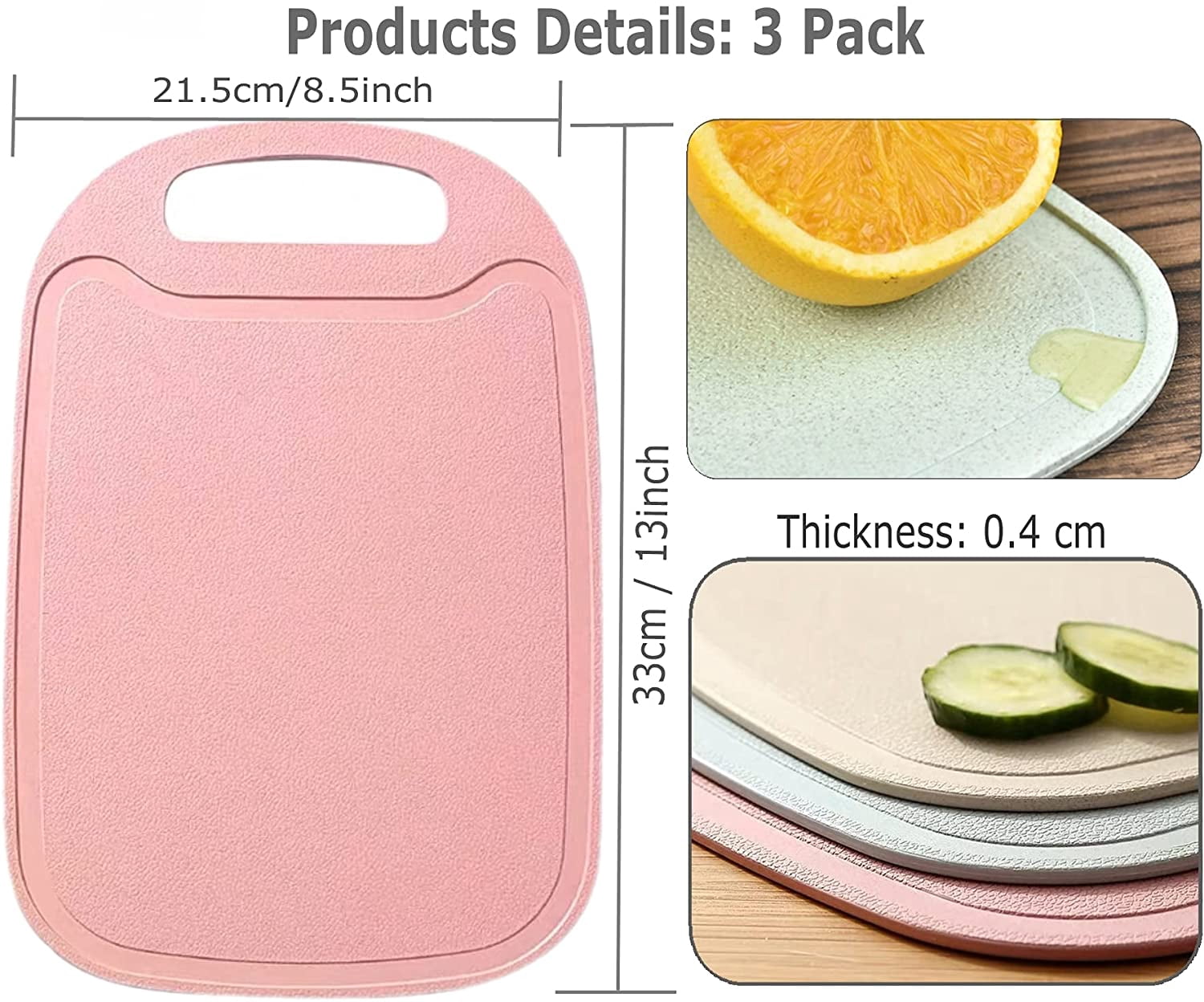 3 Pack Mini Kitchen Cutting Board Set Small Fruit Cutting Board Wheat Straw Plastic Cutting Boards Mats Dishwasher Safe, Juice Grooves, Thicker Boards Easy Grip Handle, Non Porous(13 Inch x 8.5 Inch)