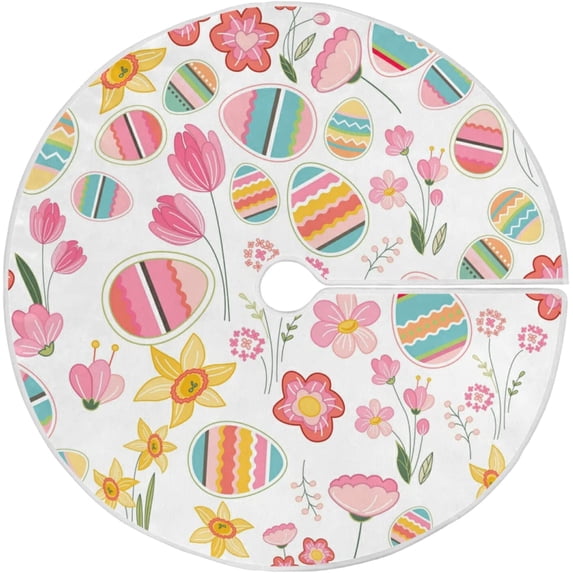 FMSHPON Easter Tree Skirt Colorful Eggs Bunny Xmas Christmas Tree Skirt Stand Mat for Holiday Party Decoration Indoor Outdoor 36 inches