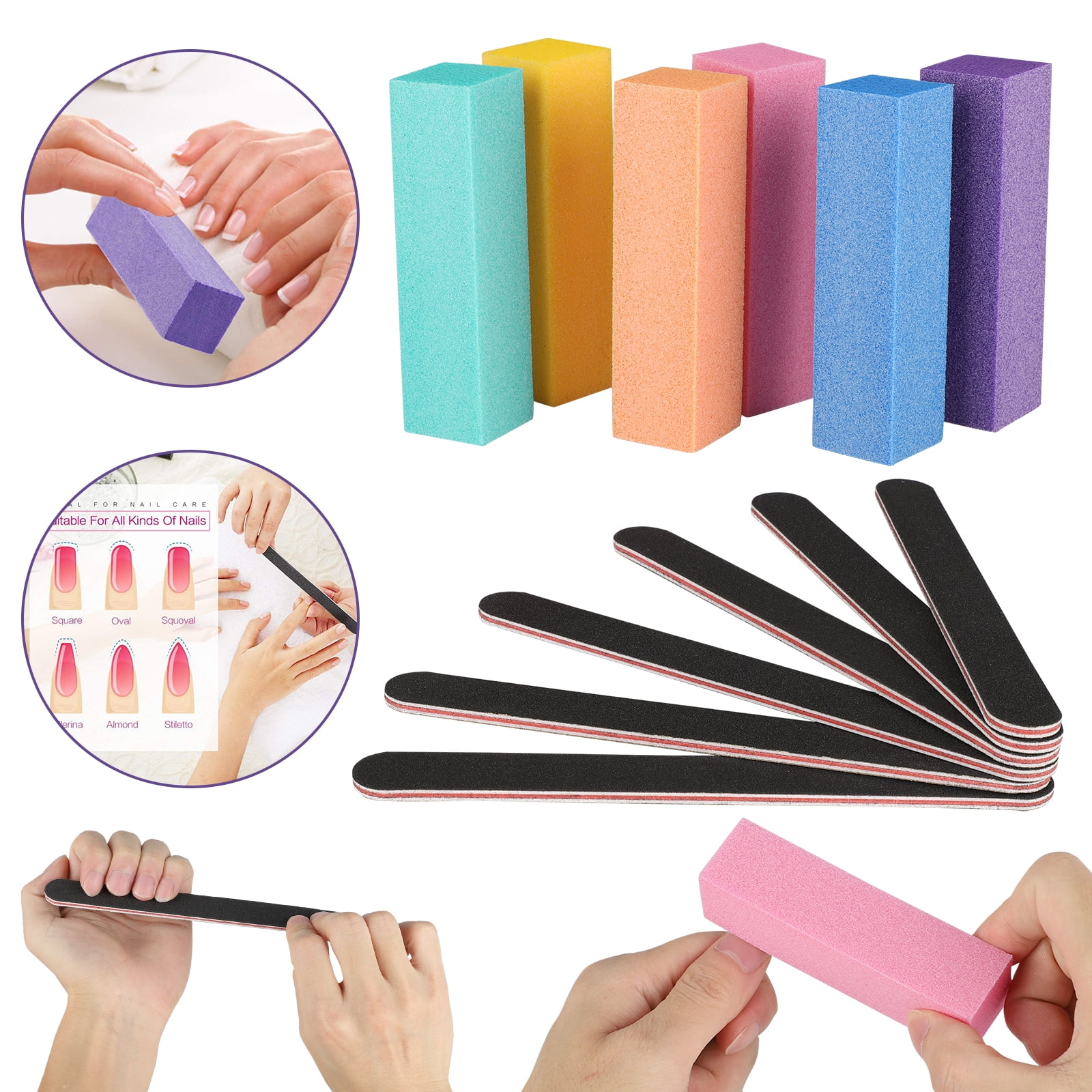 12 Packs 7 Way Nail File And Buffer Block Professional Buffering Files Steps Washable Emery