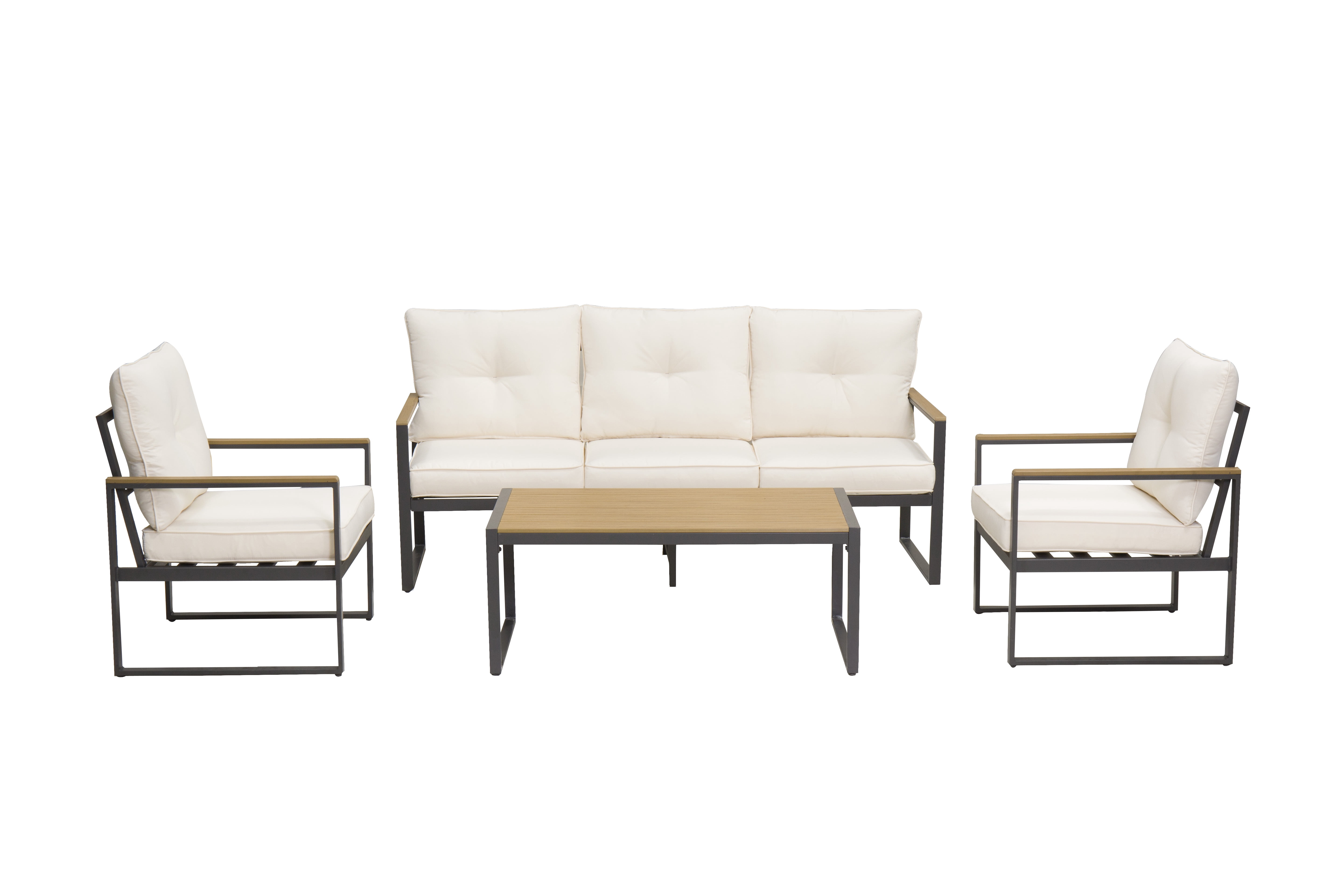 Oversized 5-Seater Steel Outdoor Patio Furniture Set, Metal Sectional Sofa with 4” Thick Cushions, WPC Coffee Table, Heavy Duty Conversation Set for Garden, Backyard & Deck
