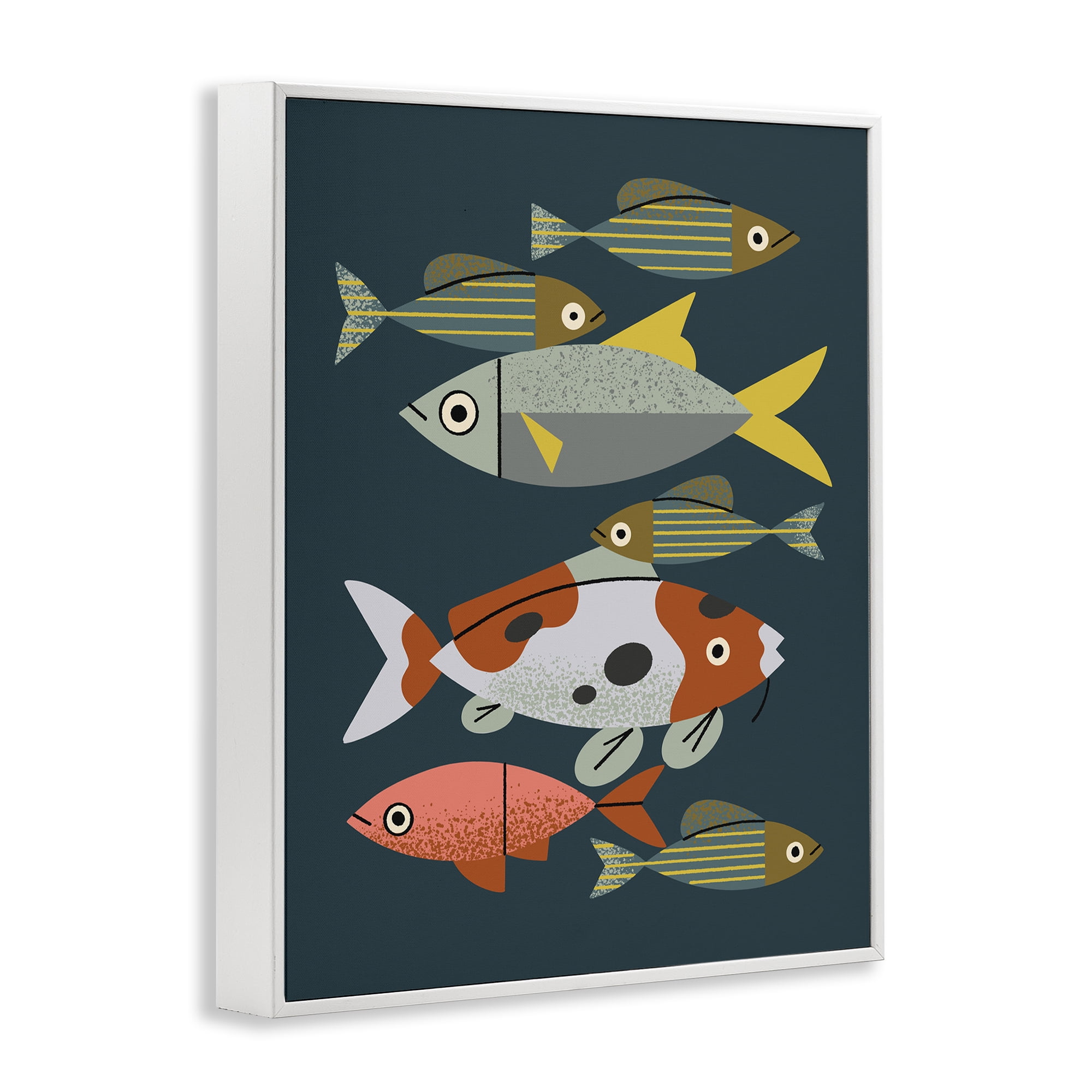 Stupell Industries Midcentury Pond Fishes White Framed Giclee Art, design by Renea L. Thull