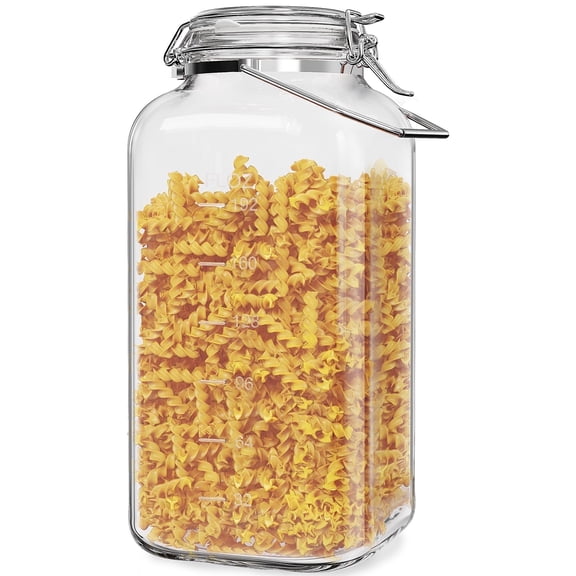 Syntic 2 Gal Airtight Glass Jars with Lids Food Storage Canister for Kitchen & Pantry Organization Square Mason Jar Containers for Flour, Cereal 256 oz Clear