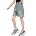thumbnail image 4 of Tween Girls High Waist Denim Shorts, Casual Baggy Jean Shorts with Faded Wash for Summer, 4 of 4