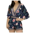 thumbnail image 3 of EQWLJWE Pantalons pour Femmes Shorts d'Été Pantalons pour Femmes 2023 Mode Féminine Fleurs Col en V Profond Manches Courtes Combinaison Pantalons Courts, 3 of 3