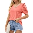 thumbnail image 5 of Bigersell Summer Tops for Women 2023 Fashion Women's Summer V-Neck Solid Short Sleeve Tops Blouse Plus Wraps Crew Neck Short Sleeve Shirts Style B27416,S, 5 of 9
