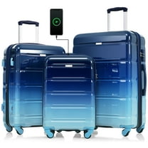 Tyethy Luggage Sets 3 Piece 20" Carry-on Luggage with USB Port 24" 28" Checked-in Hardshell Suitcase Set, Blue