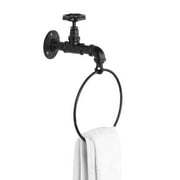 MyGift Black Rustic Metal Bathroom Hand Towel Ring with Wall-Mounted Industrial Faucet