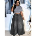 thumbnail image 6 of Women'S Baggy Jeans Cropped Elastic Waist Denim Pants Loose Trousers with Pockets Gray XXXL, 6 of 7