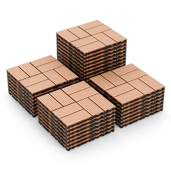 Costway 36 PCS Interlocking Deck Tiles 12" x 12" Waterproof All Weather Flooring Covering Brown