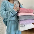 thumbnail image 1 of 2023 Autumn Winter Women Solid Pyjamas 2 Piece Sets Thicken Velvet Ribbed Fleece Set Pullover And Pants Female Pajamas Suit, 1 of 4