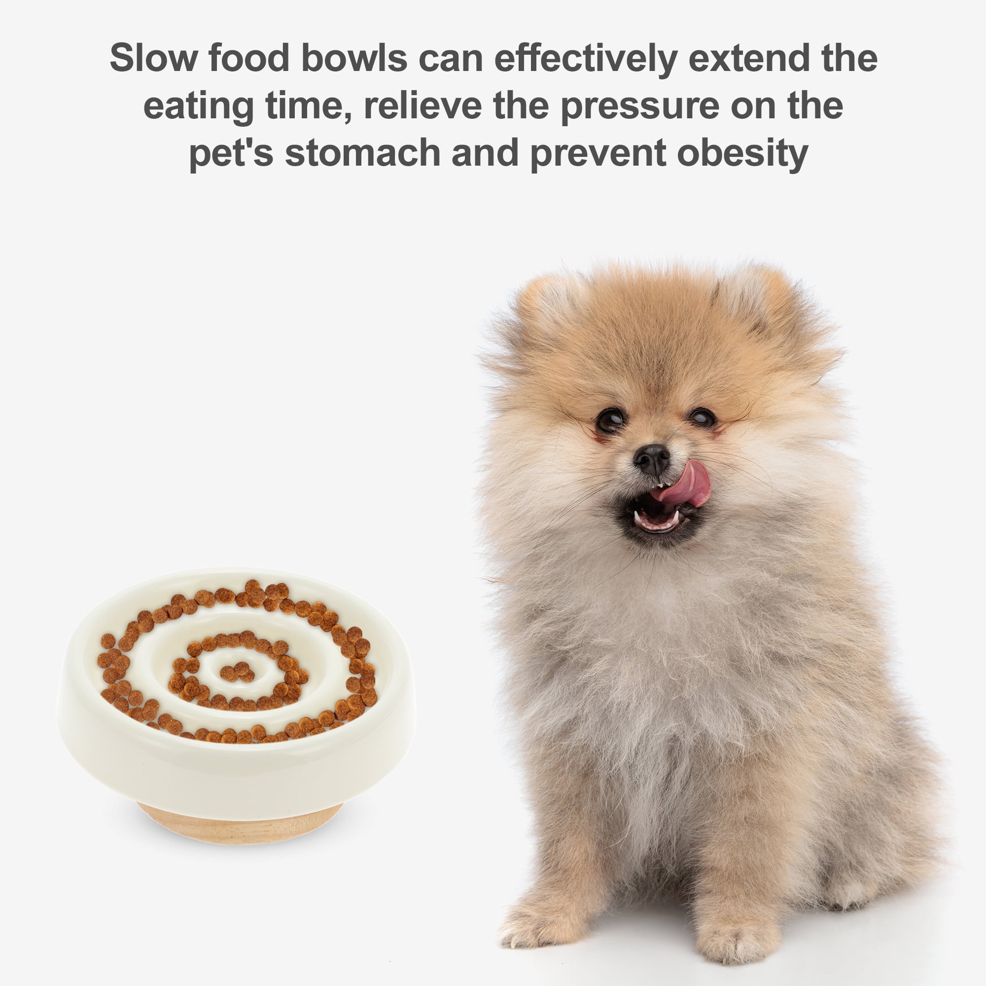 Unique Bargains Slow Feeder Dog Bowls with Wooden Base Apricot