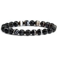 thumbnail image 1 of Bracelet Extensible Unisexe en Perles Rondes de 8 mm en Agate à Bande Noire, 1 of 2