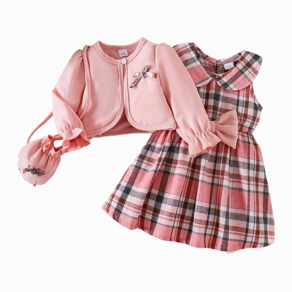 yboeqw 3Pcs Toddler Girl Clothes Outfit Long Sleeve Ruffle Shirt Cute Dress Bag Fall Clothing Sets for 18Months-2T 3T 4T 5T,Size 3-4 Years