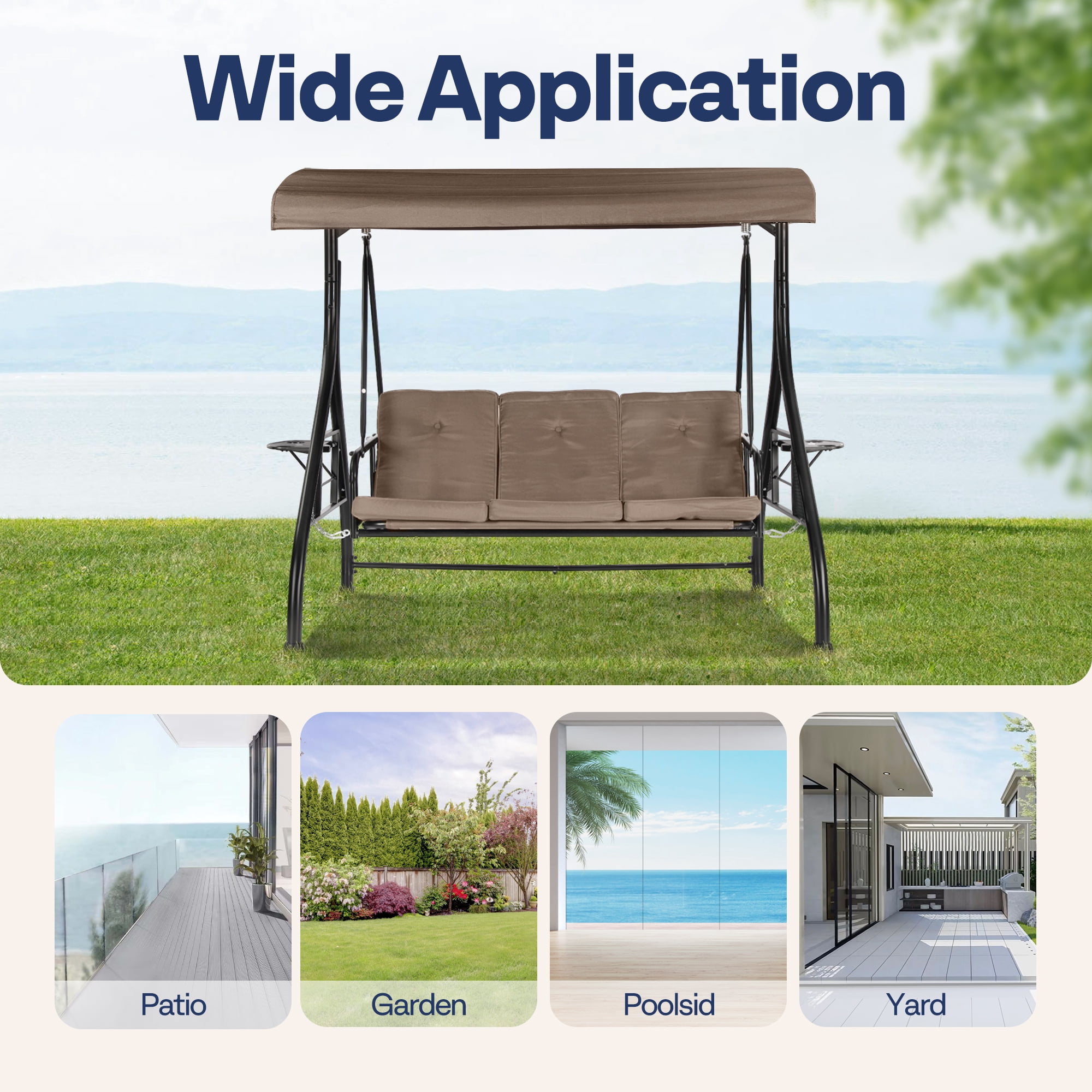 VIVOHOME Outdoor Converting Swing Chair 3-Seat with Canopy, Outdoor Porch Swing Chair with Stand, Gray
