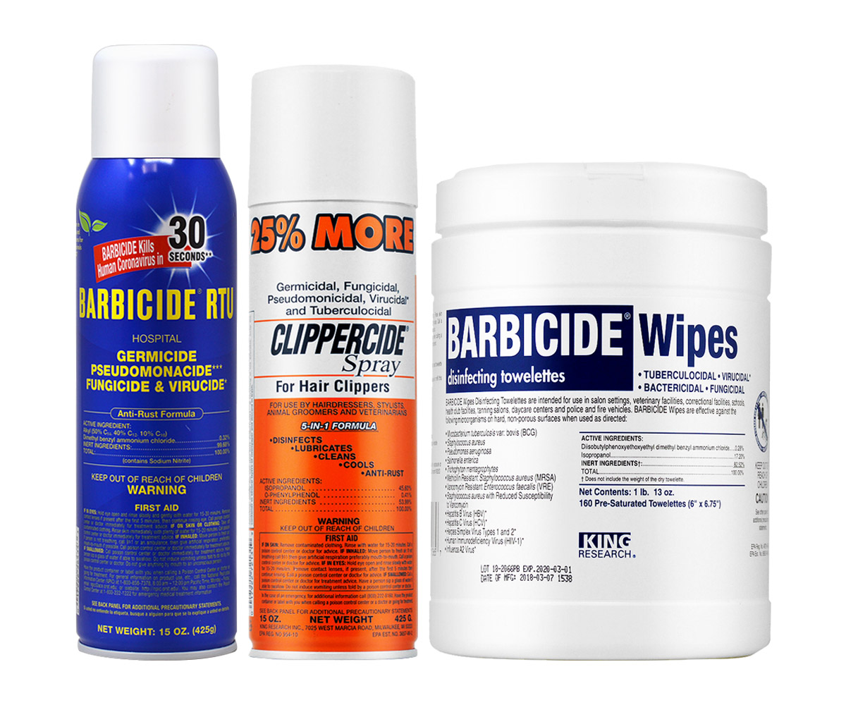 King Research Barbicide Disinfecting Towelettes Wipes + Ready to Use (RTU) 15oz + Clippercide