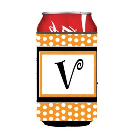 

Letter V Initial Monogram - Orange Polkadots Can Or Bottle Hugger