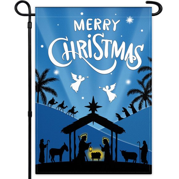 shiyou-Merry Christmas Garden Flag for Outside 12 x 18 Inch Double Sided Winter Christian Jesus Nativity Garden Flags for Outdoor House Yard Indoor Holiday Decorations