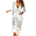 thumbnail image 1 of Inkach Fashion Women V-Neck Long Sleeve Dress Summer Solid Loose Lace Comfy Dress, 1 of 4