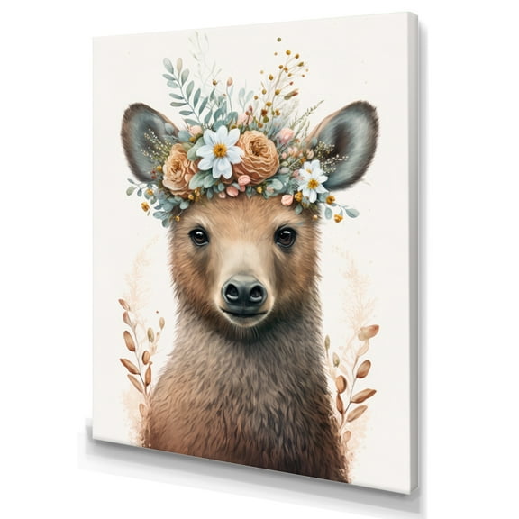 Designart Cute Baby Bear With Floral Crown V Canvas Wall Art