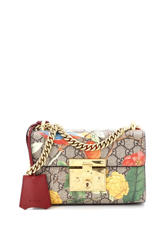 Pre-Owned Padlock Shoulder Bag Tian Print GG Coated Canvas Small By Rebag