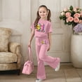 thumbnail image 2 of DGMIOCS Girls Outfit Sets for Girls with Flared Pants Comfortable Playwear Two-Piece Coordinated Set for Toddlers and Kids Pink 12-13 Years, 2 of 5