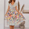 thumbnail image 2 of Vestido de manga corta con cuello en V y estampado de flores para mujer, ropa de calle de tendencia, vacaciones de verano, vestido de viaje informal, vestido de dobladillo grande, 2 of 4