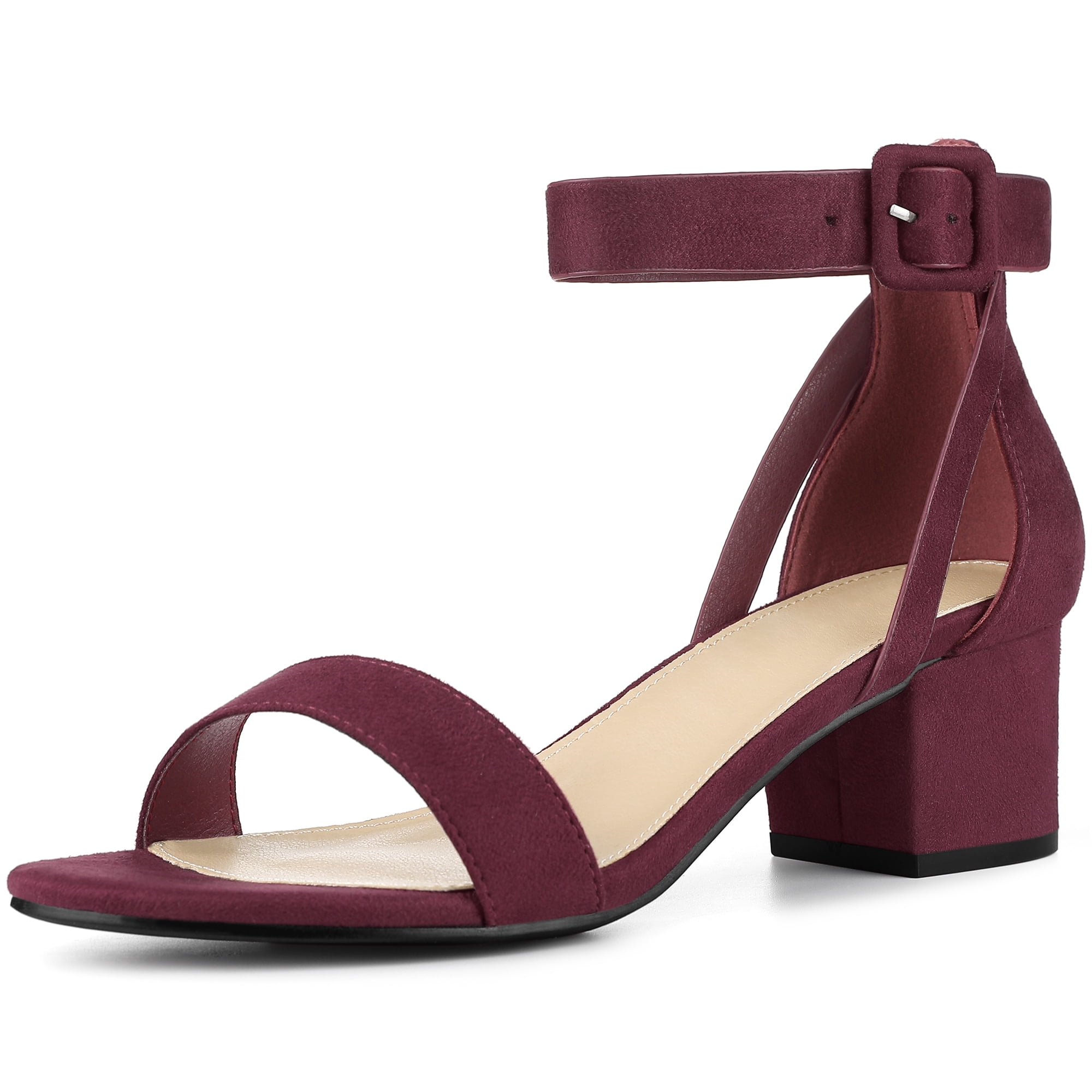 Unique Bargains Women s Open Toe Ankle Strap Chunky High Heels Sandals Burgundy Size 9.5 Walmart