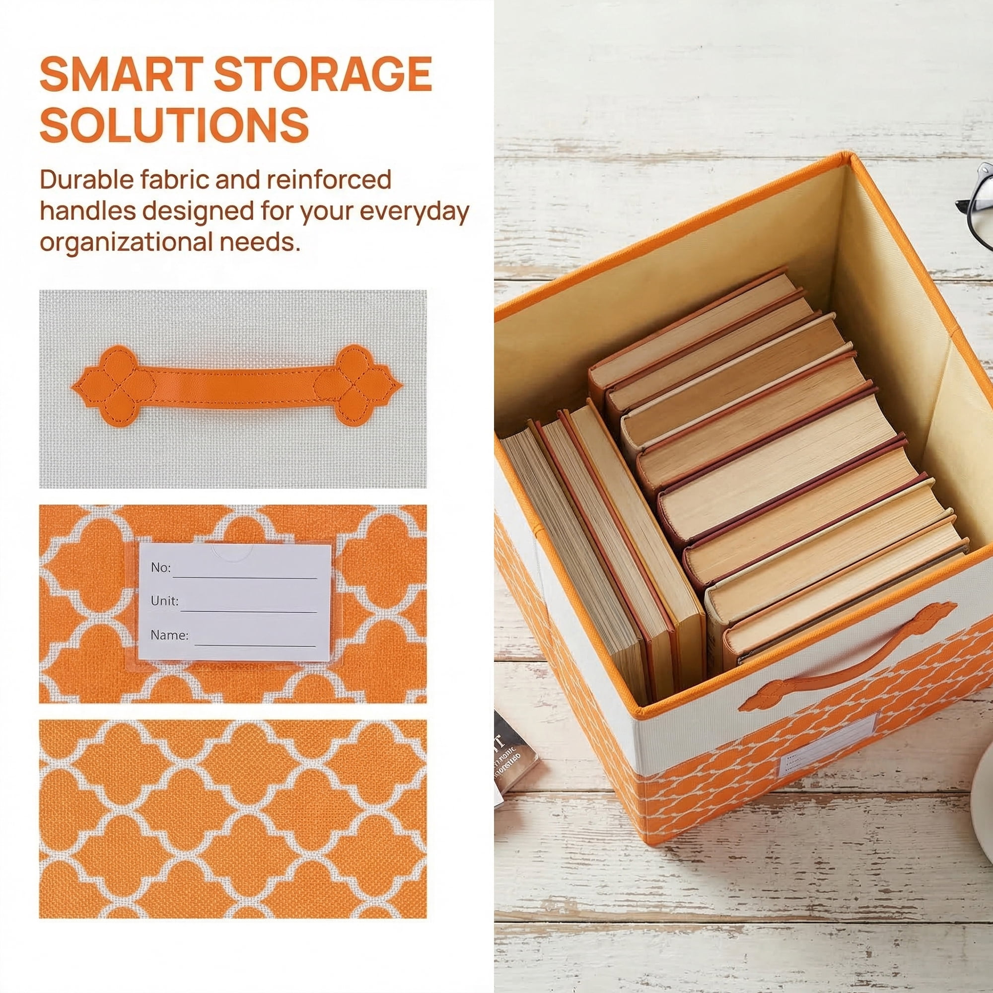Unique Bargains Storage Basket with Handle for Organizing Objects Orange 11.8"x11.8"x11.8"