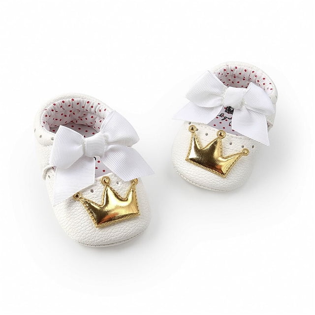 Baby princess shoes crown decoration cute female baby shoes soft bottom toddler shoes half film baby shoes solid color bow shoesPink silver7-12M-12cm He Qiyong unisex