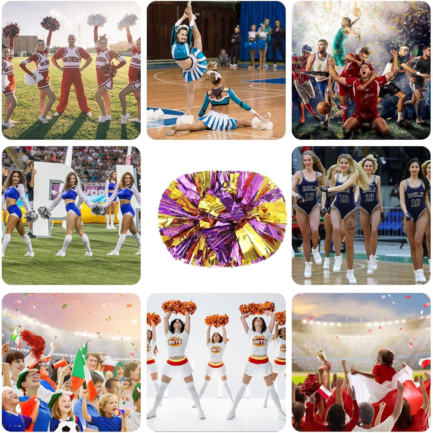 12 Pack pom poms Cheer,Handheld Cheer pom poms, Sports Cheer Plastic Pom Poms Cheerleading for Sports Team Spirit Cheering (Blue+Gold)
