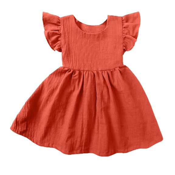 ibuvkizy Girls Summer Dresses Baby Princess Dress Girls' Dress for Two To Six Years Old Baby Cotton and Linen Solid Children's Dress Bow Princess Dress Toddler Birthday Party Gown Kids Cute