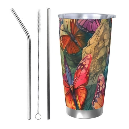 

Gukieu Butterflies On Rocky Cliff Print 20OZ Car Cup Vacuum Stainless Steel Leak-proof Thermos Cup Unisex Suitable for Home Outdoor and Sports-Straw Three-piece Set