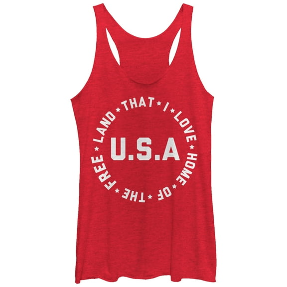 Women's Lost Gods Fourth of July  Home of Free USA  Racerback Tank Top Red Heather X Large