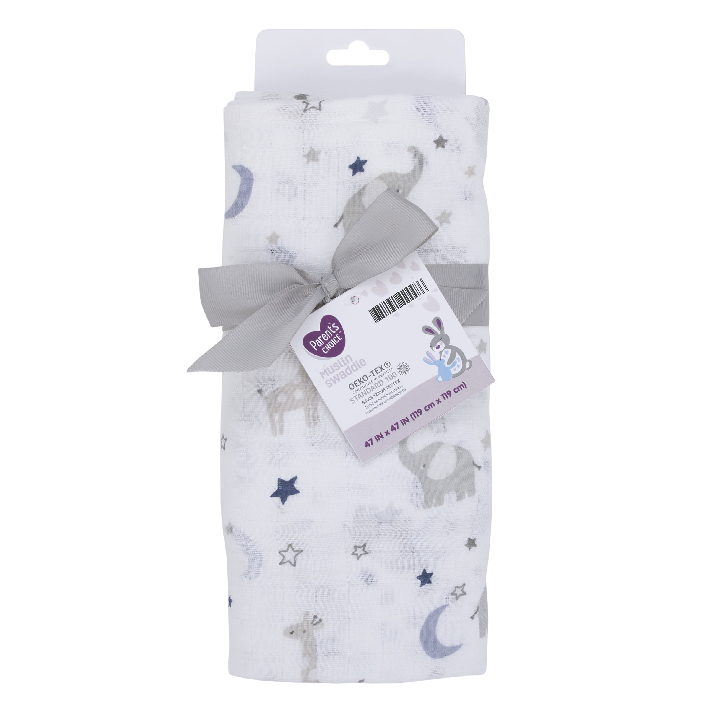 Parent's Choice Single Pack Muslin Swaddle Elephant Stars Blue