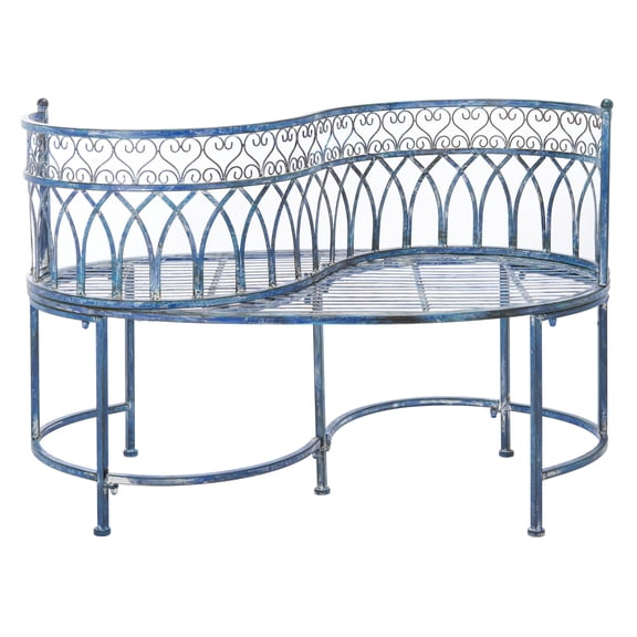 SAFAVIEH Lara Outdoor Patio Kissing Garden Bench, Antique Blue
