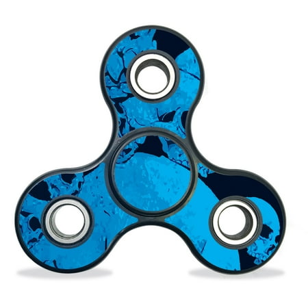 Skin Decal Wrap Compatible With Fidget Spinner Hand Tri Fydget toy Sticker Design Blue Skulls