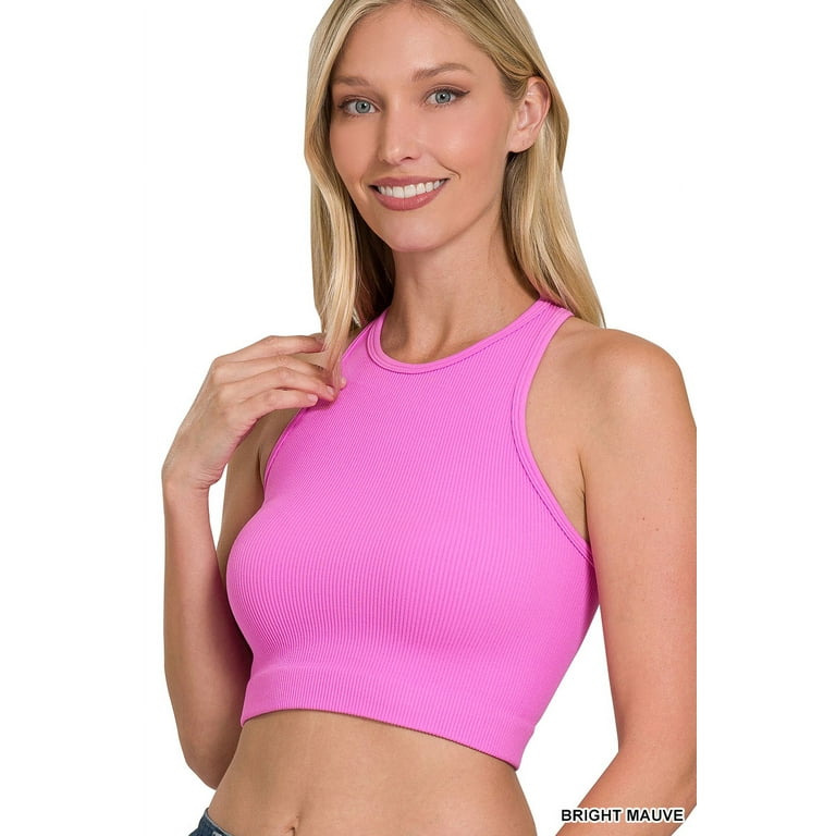 Tyanna Zenana Women's Ribbed Seamless High Neck Nylon Cropped