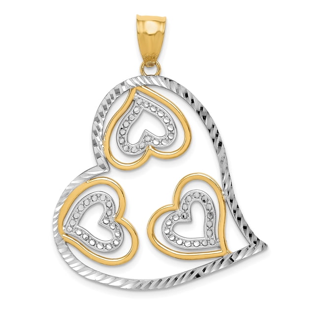 14K et Rhodium Pendentif Cœur en Diamant K2553 (41mm x 31mm)