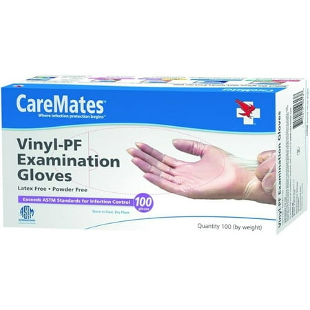 CareMates Vinyl-PF Examination Gloves, Medium, 100 Count