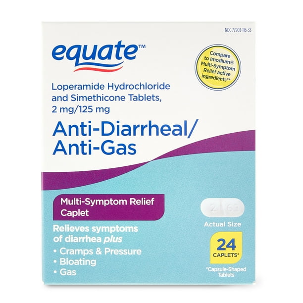 Equate AntiDiarrheal and AntiGas MultiSymptom Relief Caplets, 24