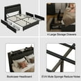 thumbnail image 6 of Full Size Bed Frame with Charging Station and 4 Storage Drawers, Upholstered Leather Platform Bed with Bookcase Headboard and Metal Frame Support, Noise-Free, No Box Spring Needed, Black, 6 of 7