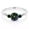 thumbnail image 2 of Gem Stone King 10K White Gold Green Mystic Topaz Black Diamond and White Diamond Accent 3-Stone Engagement Ring for Women (1.17 Cttw, Round 6MM, Gemstone November Birthstone, Size 9.5), 2 of 5