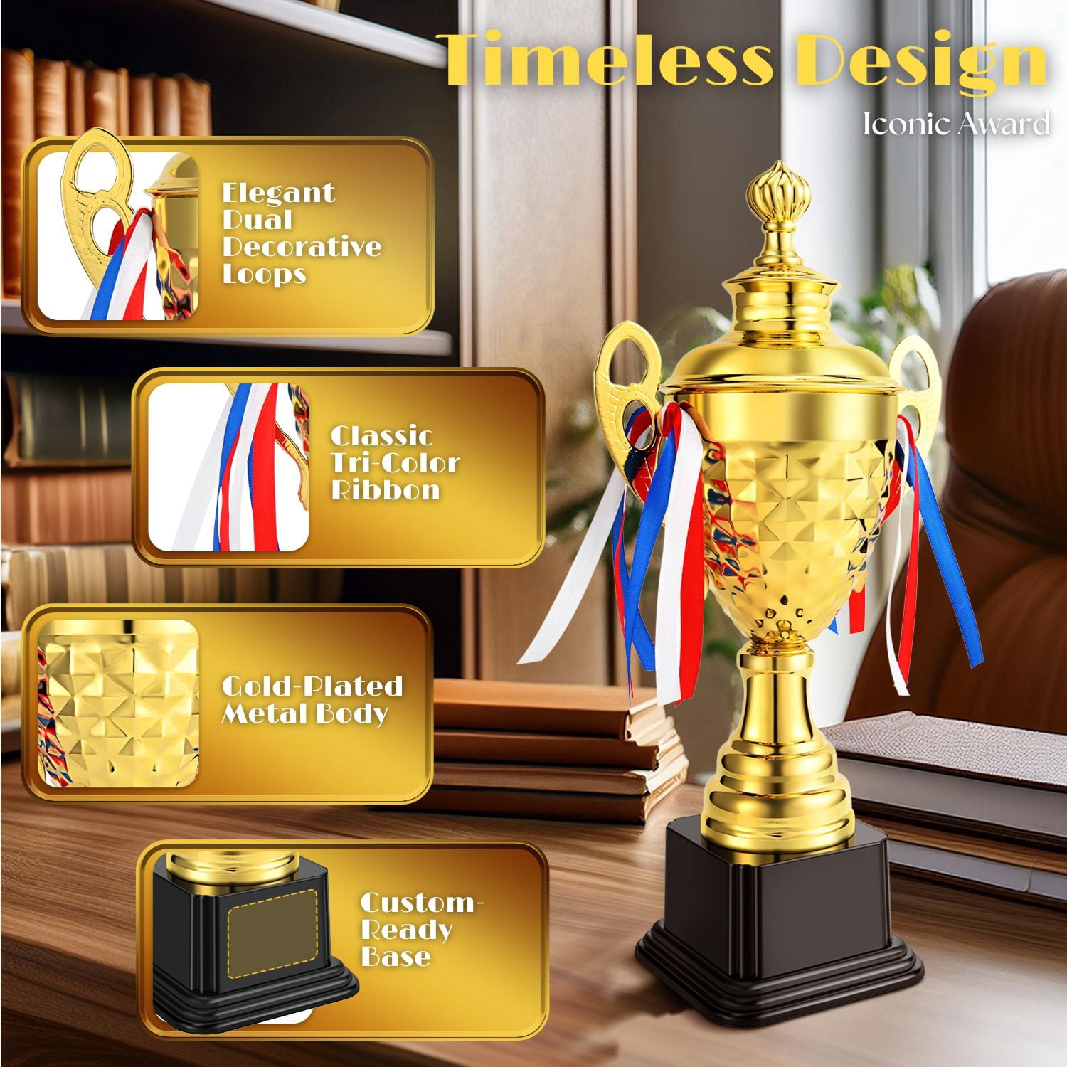 Gold Trophy Award - 14.5 Inch Large Trophy Cup for Awards, Sports, Competitions, Tournaments, & Parties, Perfect Gift for Champion Winners & League Achievements