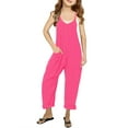 thumbnail image 2 of Spaghetti Strap V-neck Girls Solid Color Casual Loose Straight Kids Children Jumpsuit with Pocket for 5-14 Years, 2 of 5