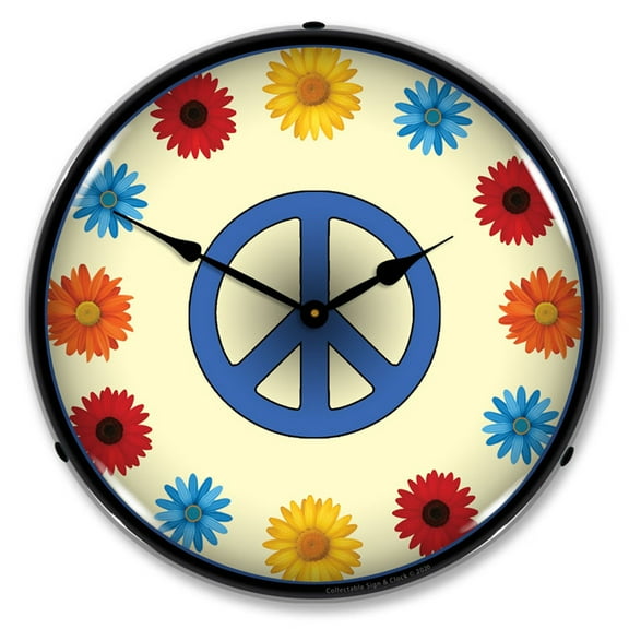 Collectable Sign and Clock Flower Power  LED Lighted Premium Wall Clock