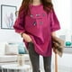 thumbnail image 5 of Camiseta de mujer estampada, manga corta, cuello redondo, camiseta holgada de verano, rosa roja, XL Noticed AP001204-39B, 5 of 7