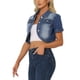 thumbnail image 4 of Chaqueta de mezclilla recortada de manga corta con cuello vuelto para mujer INSPIRE CHIC, azul medio, XL, 4 of 6