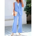 thumbnail image 3 of Women'S 2 Piece Outfits Sleeveless Suit Vest and Wide Leg Pants Business Casual Blazer Sets Light Blue L, 3 of 5