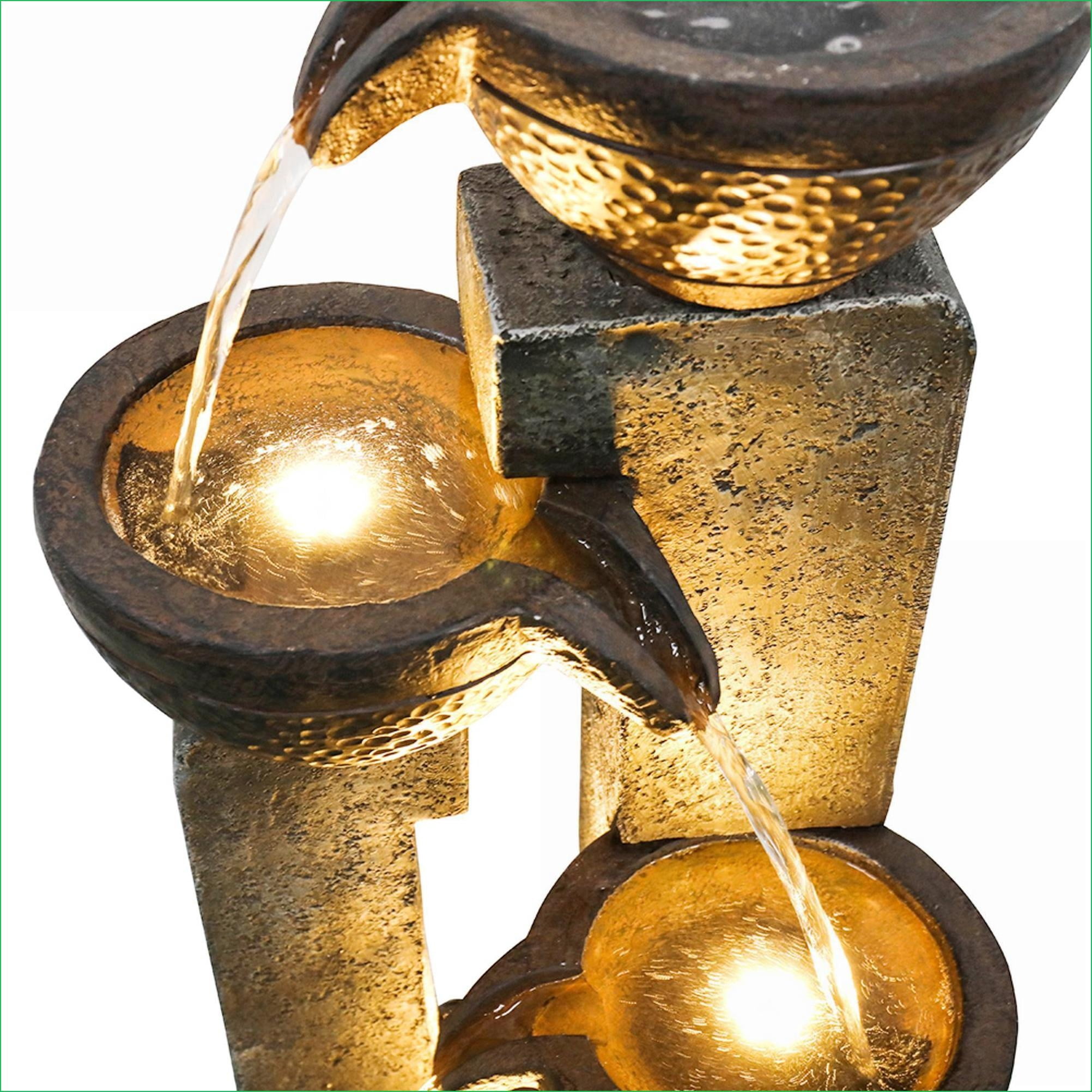 Fountains 40" High 4-Tier LED Water Fountain for Patio Garden Indoor Outdoor | Resin | Tiered